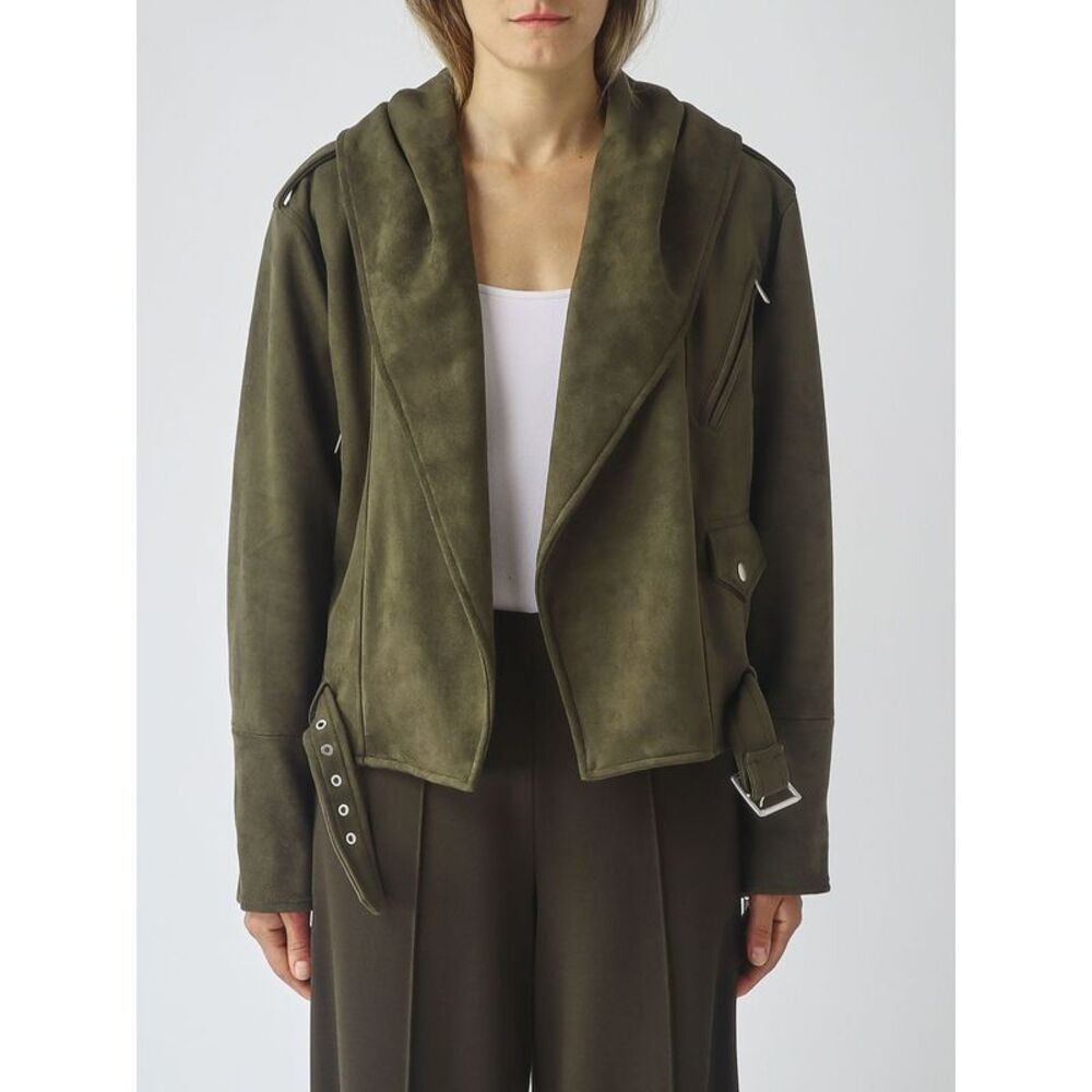 Meimeij Women Cropped Hooded Jacket Meimeij In Faux Suede With Shawl Collar